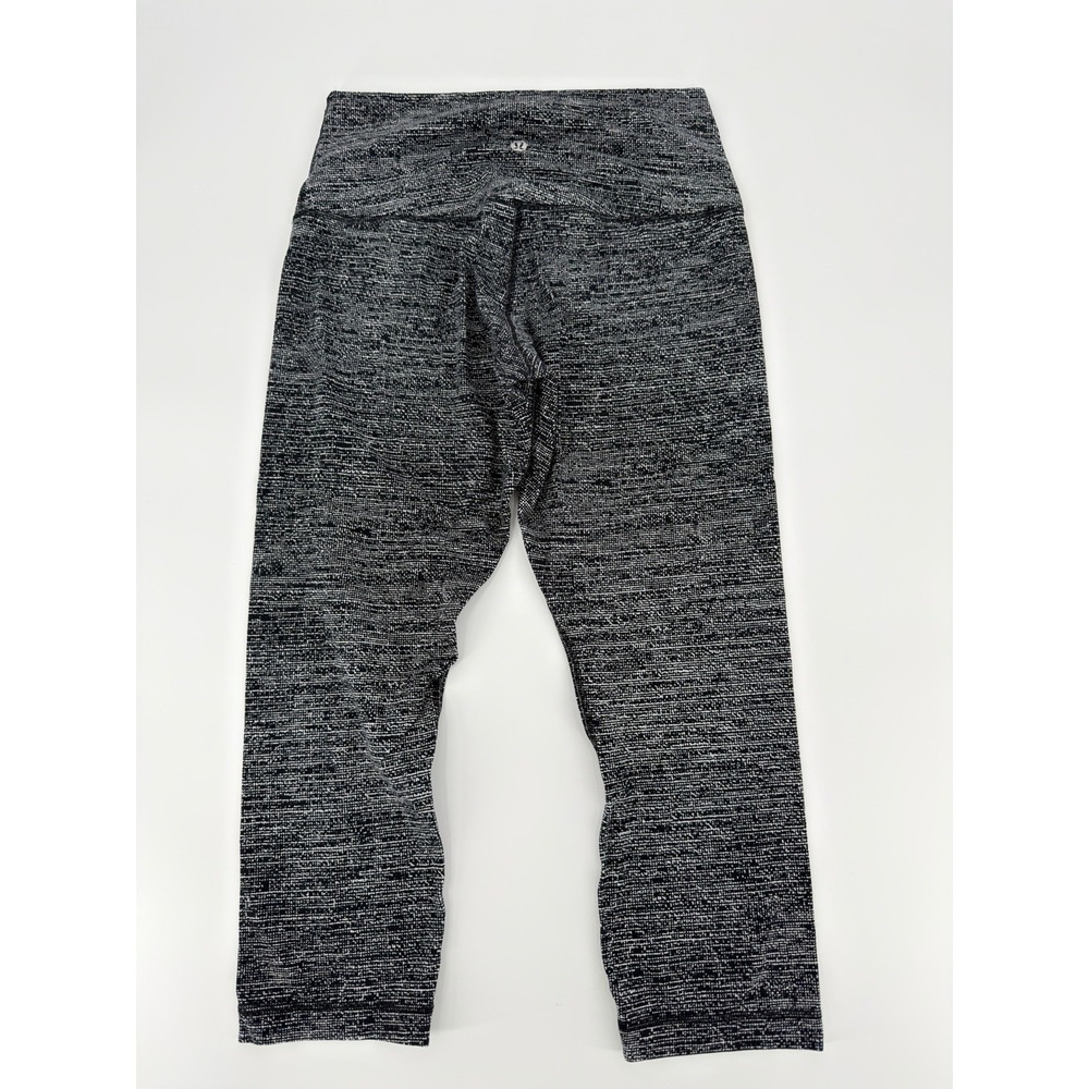 Lululemon Wunder Under Crop Leggings Modern Womens Size 8 Black White Space Dye